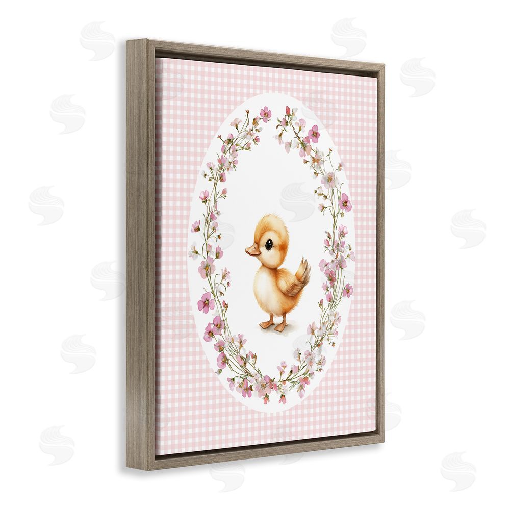 Christine Simpson Art Spring Gingham Duckling Brown Floating Frame Canvas Wall Art Print