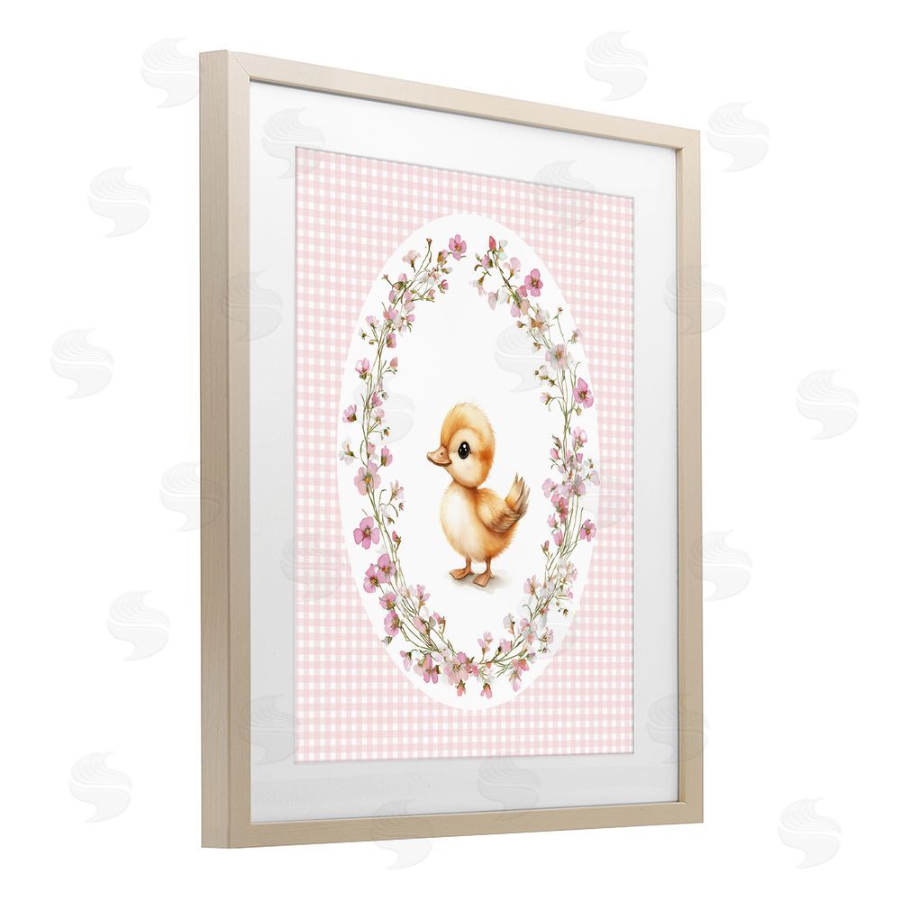 Christine Simpson Art Spring Gingham Duckling Brown Framed Print Under Glass Wall Art