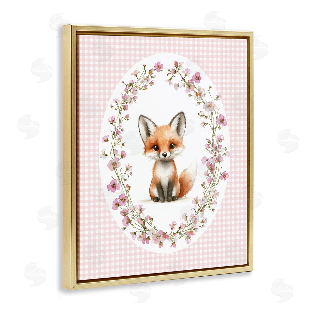 Christine Simpson Art Fox with Cherry Blossoms Gold Floating Frame Canvas Wall Art Print