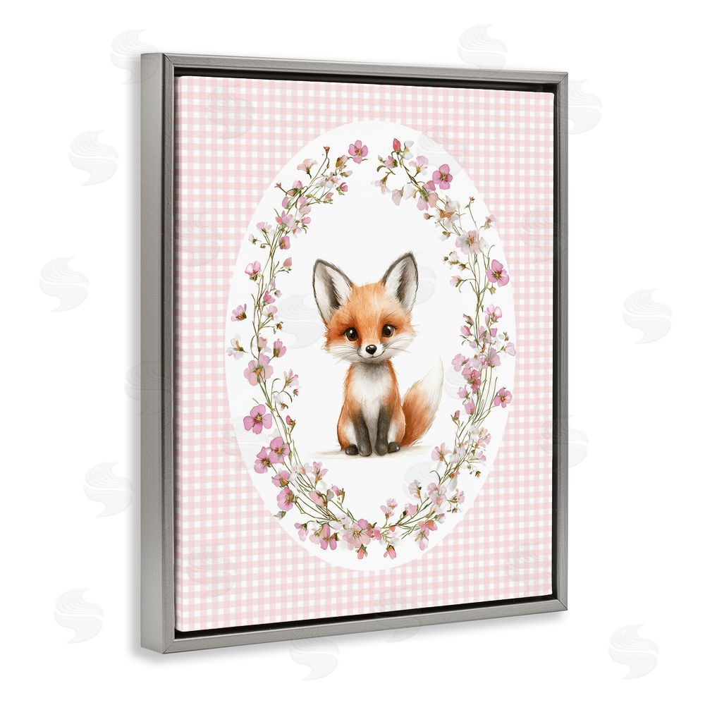 Christine Simpson Art Fox with Cherry Blossoms Gray Floating Frame Canvas Wall Art Print