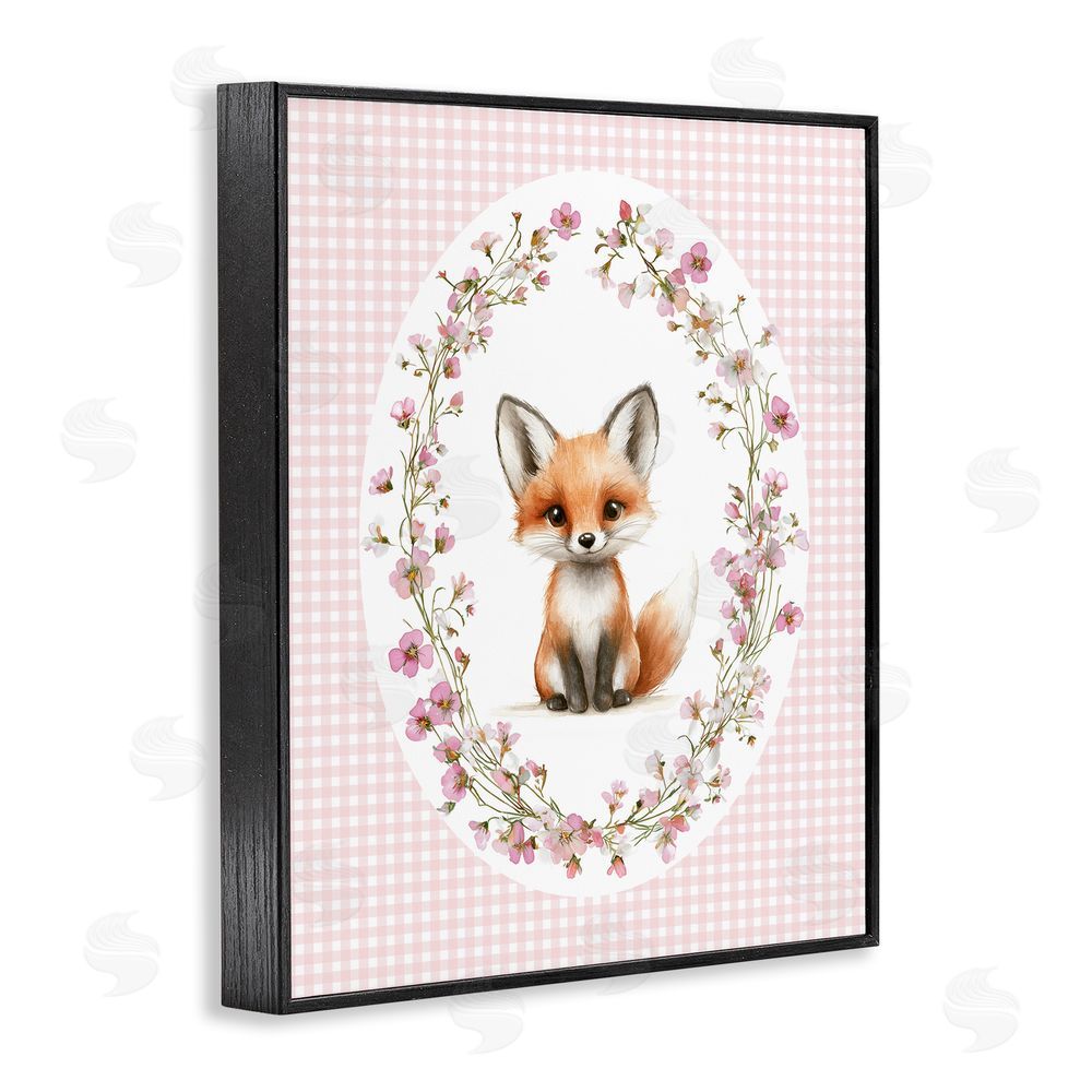 Christine Simpson Art Fox with Cherry Blossoms Black Framed Giclee Wall Art Print