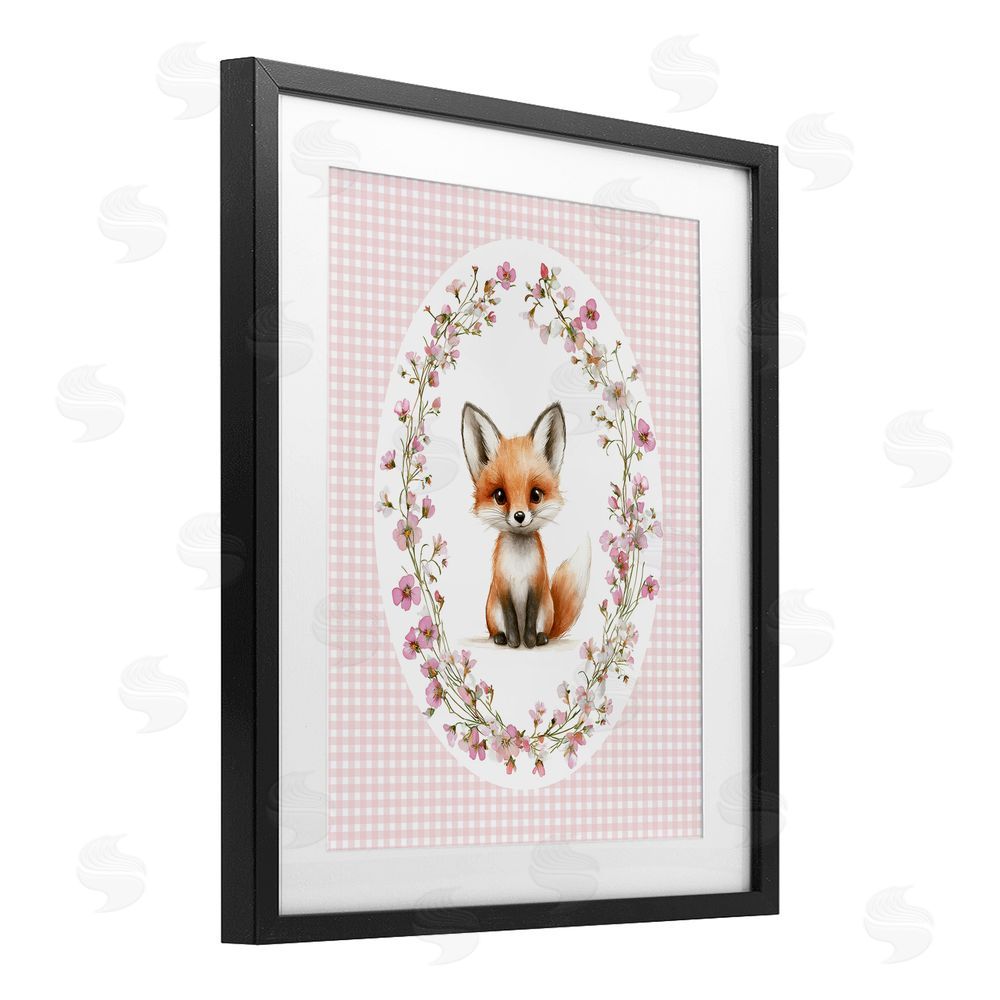 Christine Simpson Art Fox with Cherry Blossoms Black Framed Print Under Glass Wall Art