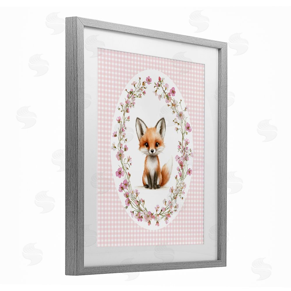 Christine Simpson Art Fox with Cherry Blossoms Gray Framed Print Under Glass Wall Art