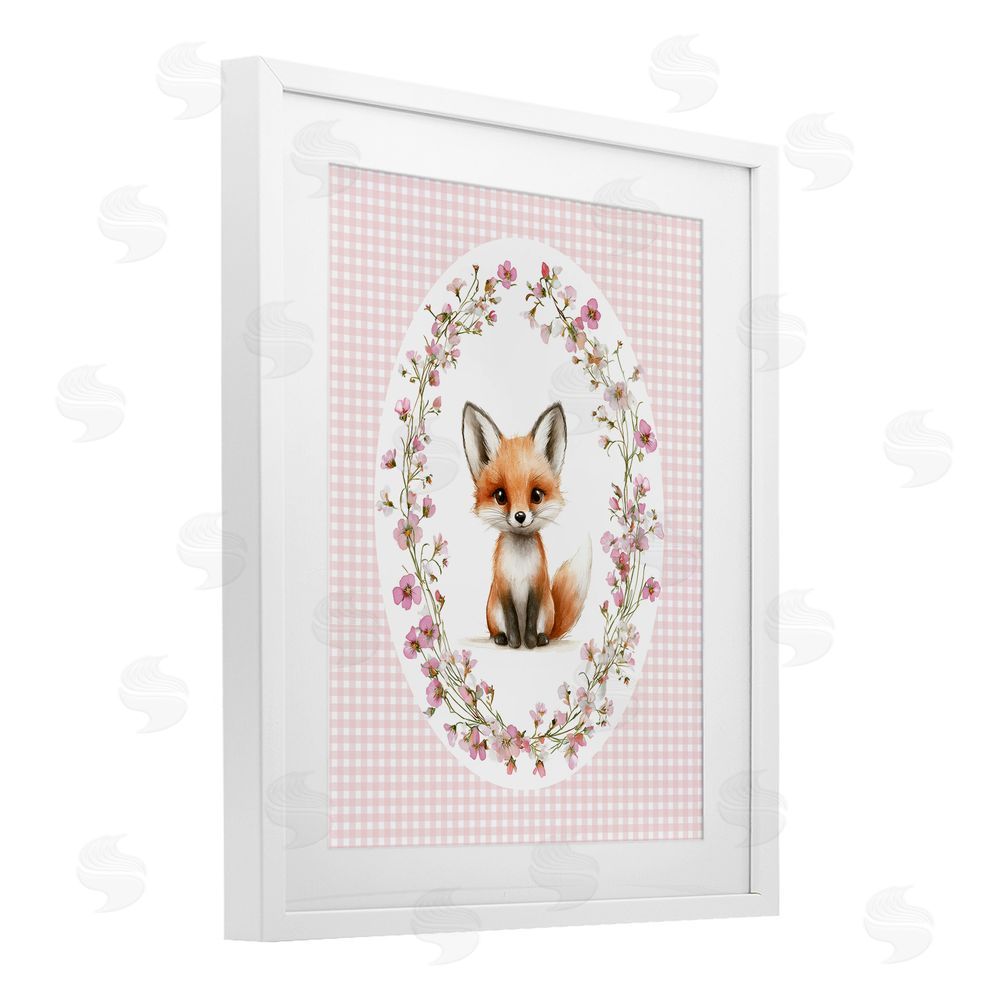 Christine Simpson Art Fox with Cherry Blossoms White Framed Print Under Glass Wall Art