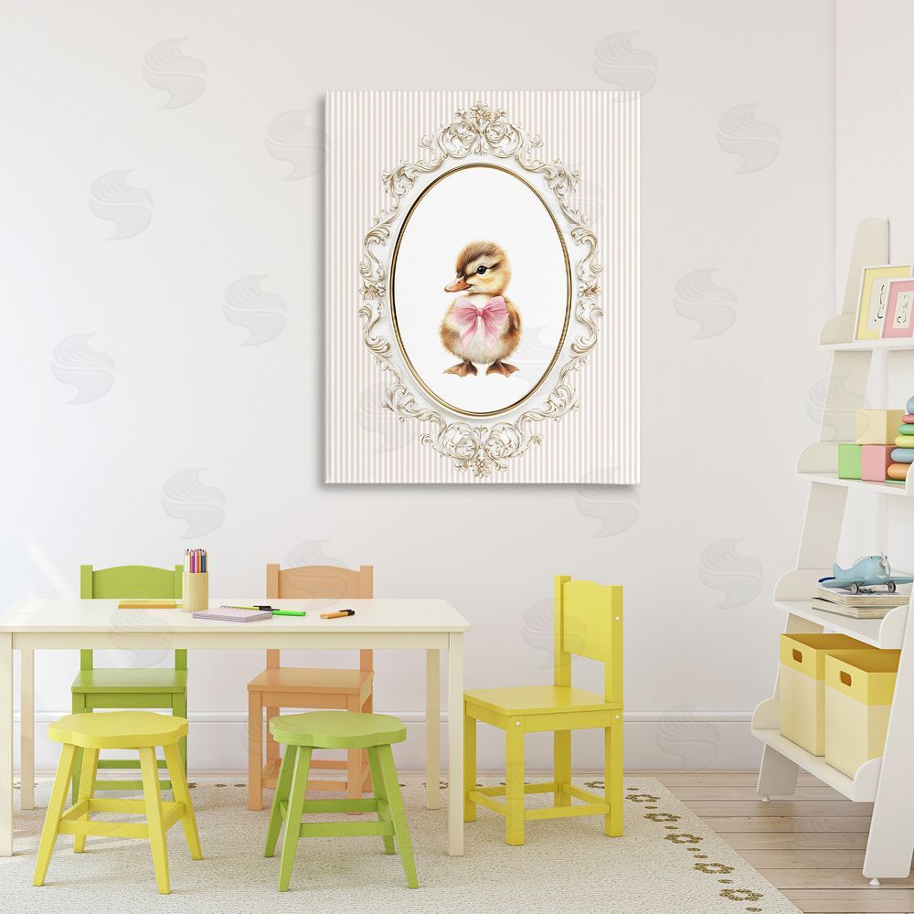 Christine Simpson Art Spring Gingham Baby Duck Stretched Canvas Wall Art Print in Room