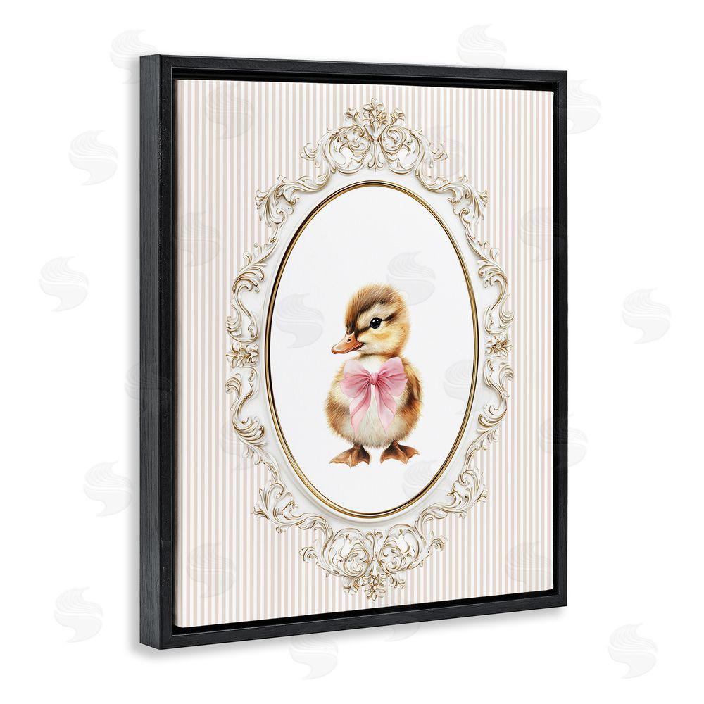 Christine Simpson Art Spring Gingham Baby Duck Black Floating Frame Canvas Wall Art Print