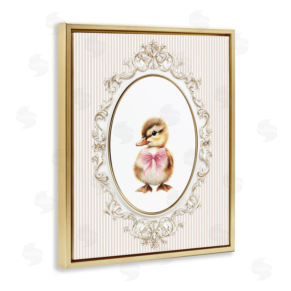 Christine Simpson Art Spring Gingham Baby Duck Gold Floating Frame Canvas Wall Art Print