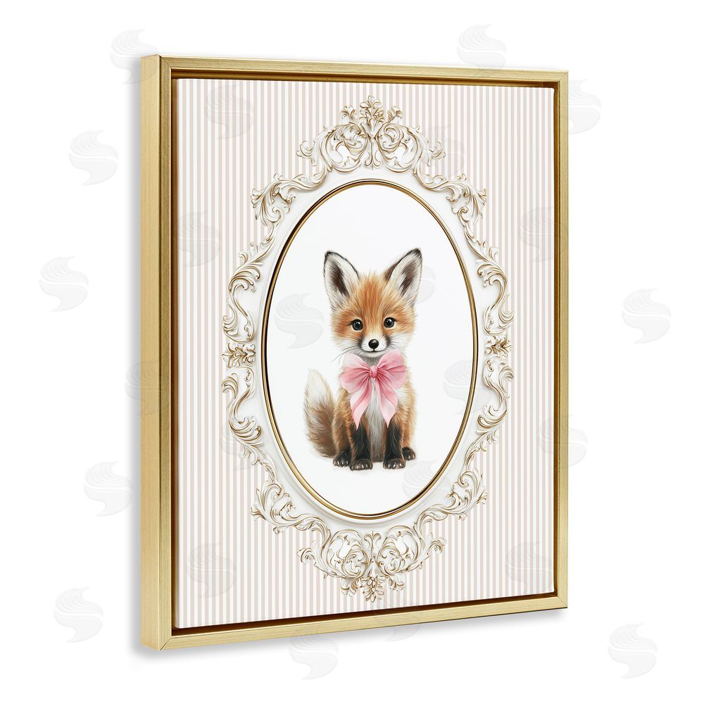 Christine Simpson Art Vintage Baby Fox Gold Floating Frame Canvas Wall Art Print