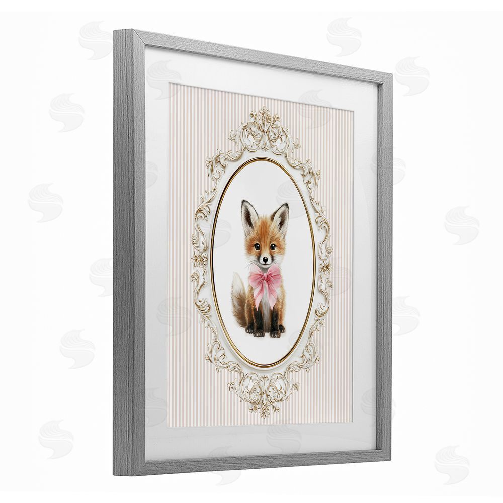 Christine Simpson Art Vintage Baby Fox Gray Framed Print Under Glass Wall Art
