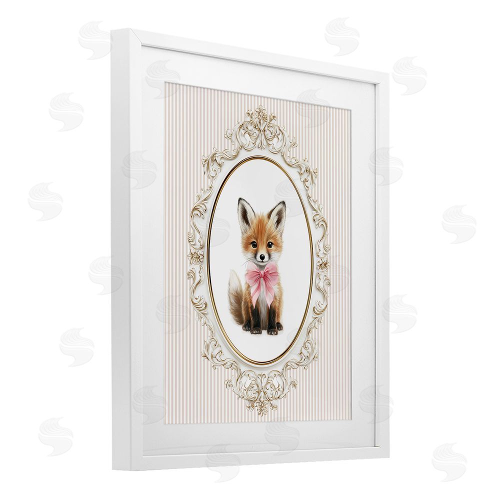 Christine Simpson Art Vintage Baby Fox White Framed Print Under Glass Wall Art