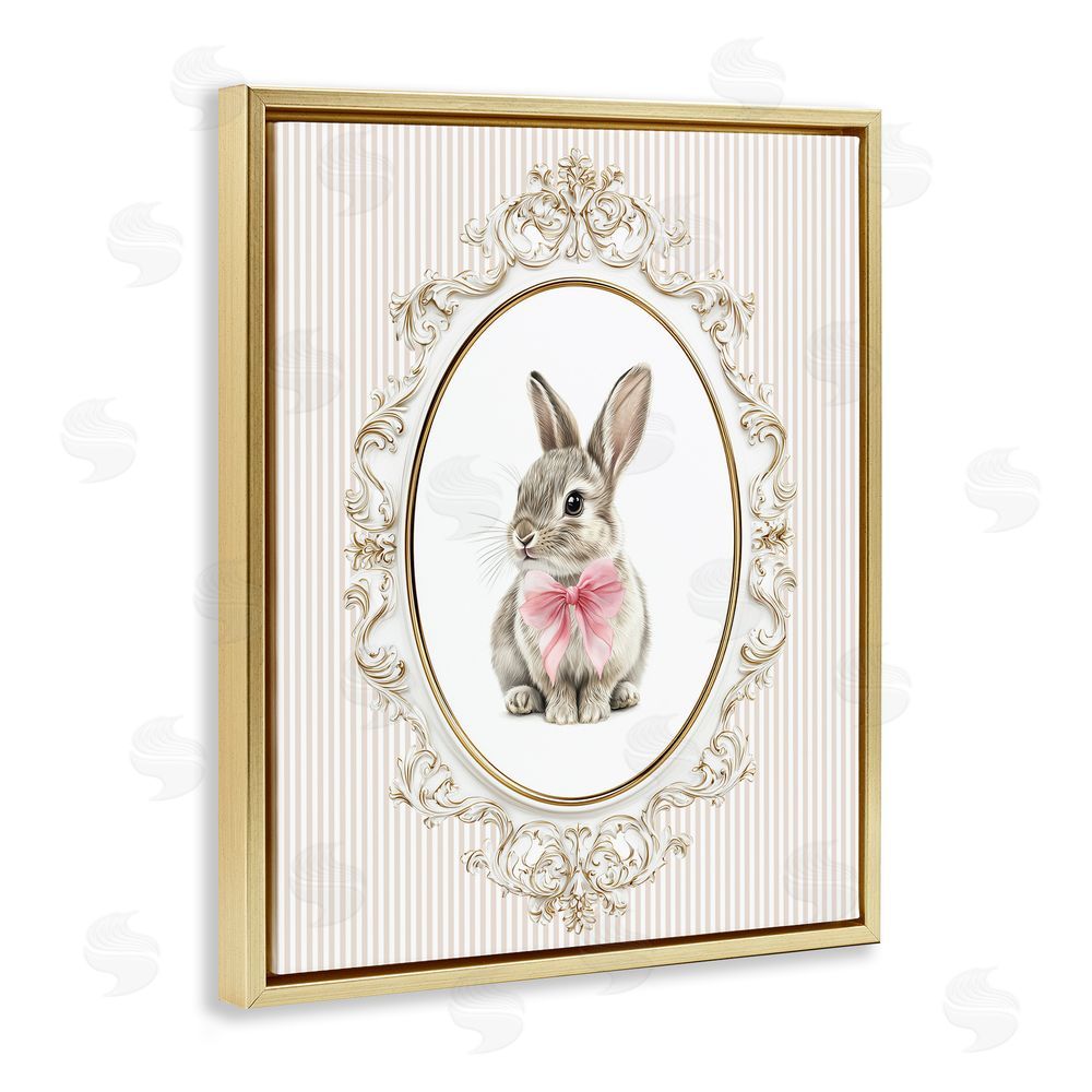 Christine Simpson Art Ornate Border Bunny Gold Floating Frame Canvas Wall Art Print