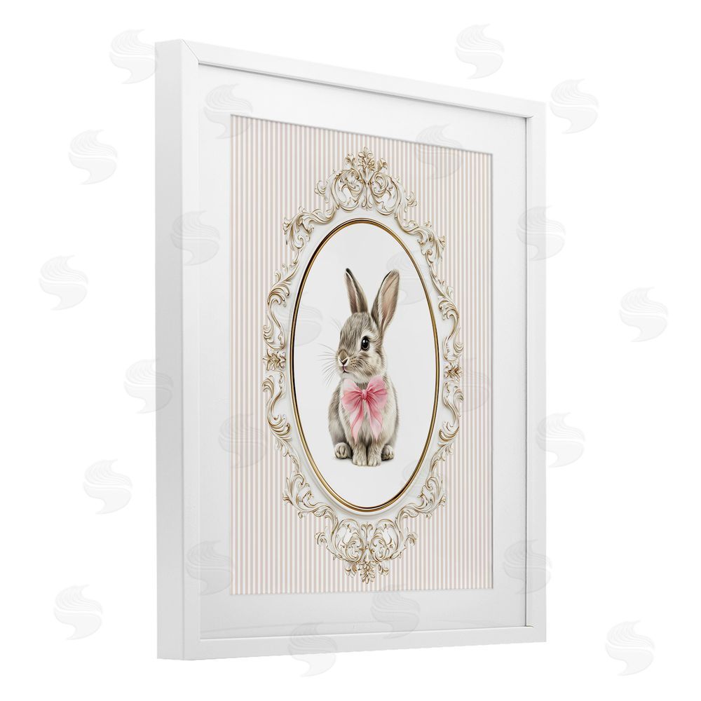 Christine Simpson Art Ornate Border Bunny White Framed Print Under Glass Wall Art