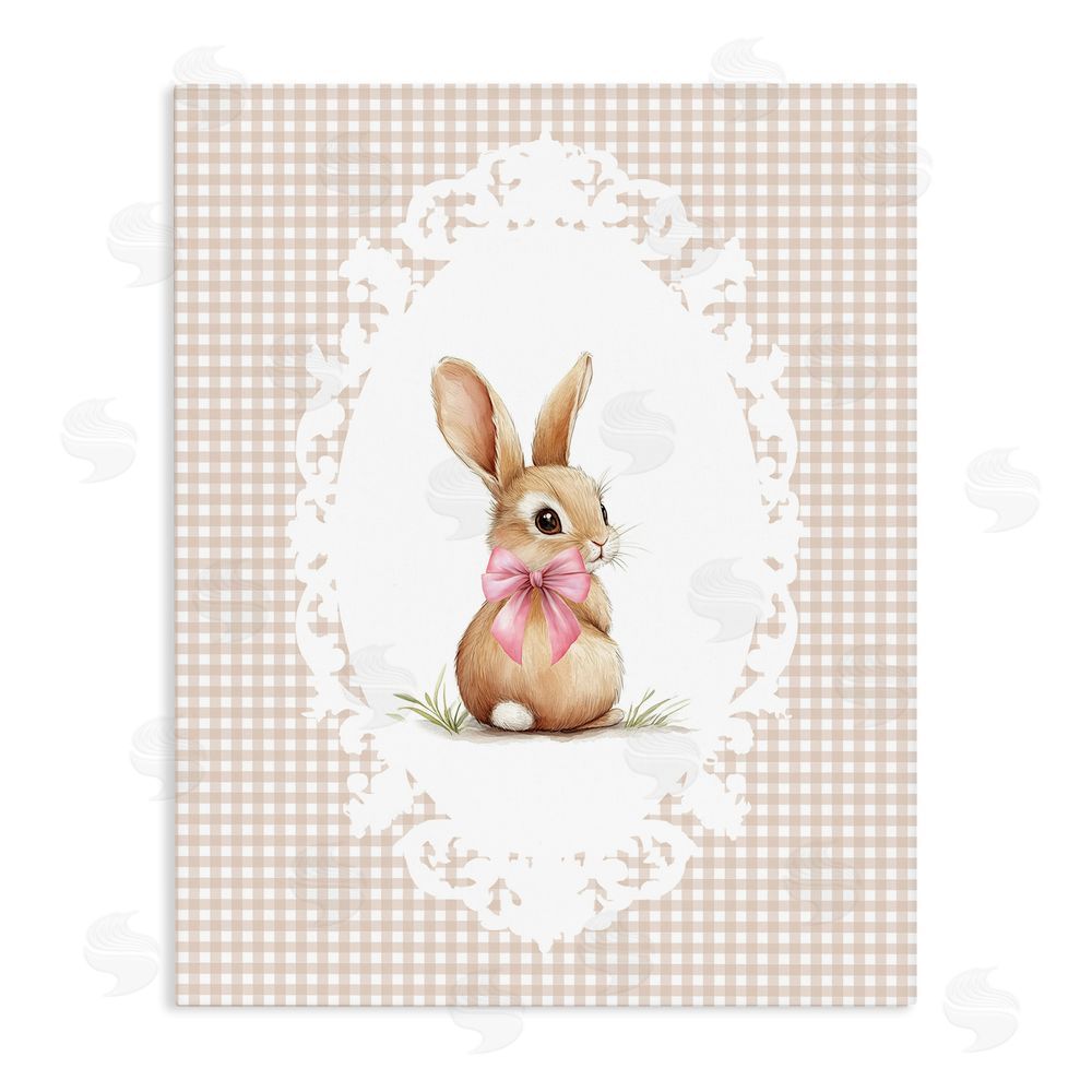 Christine Simpson Art Vintage Bow & Gingham Bunny Stretched Canvas Wall Art Print