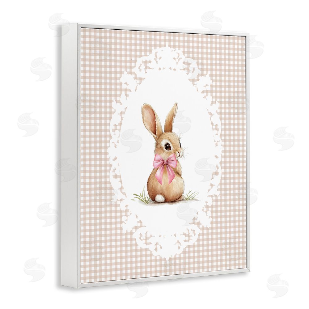 Christine Simpson Art Vintage Bow & Gingham Bunny White Framed Giclee Wall Art Print