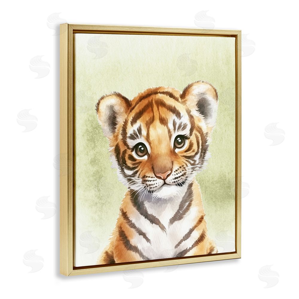 Christine Simpson Art Jungle Friends Baby Tiger Gold Floating Frame Canvas Wall Art Print