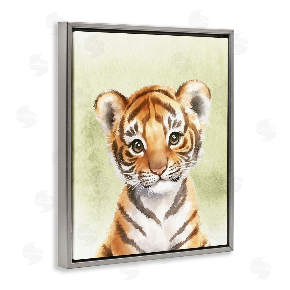 Christine Simpson Art Jungle Friends Baby Tiger Gray Floating Frame Canvas Wall Art Print