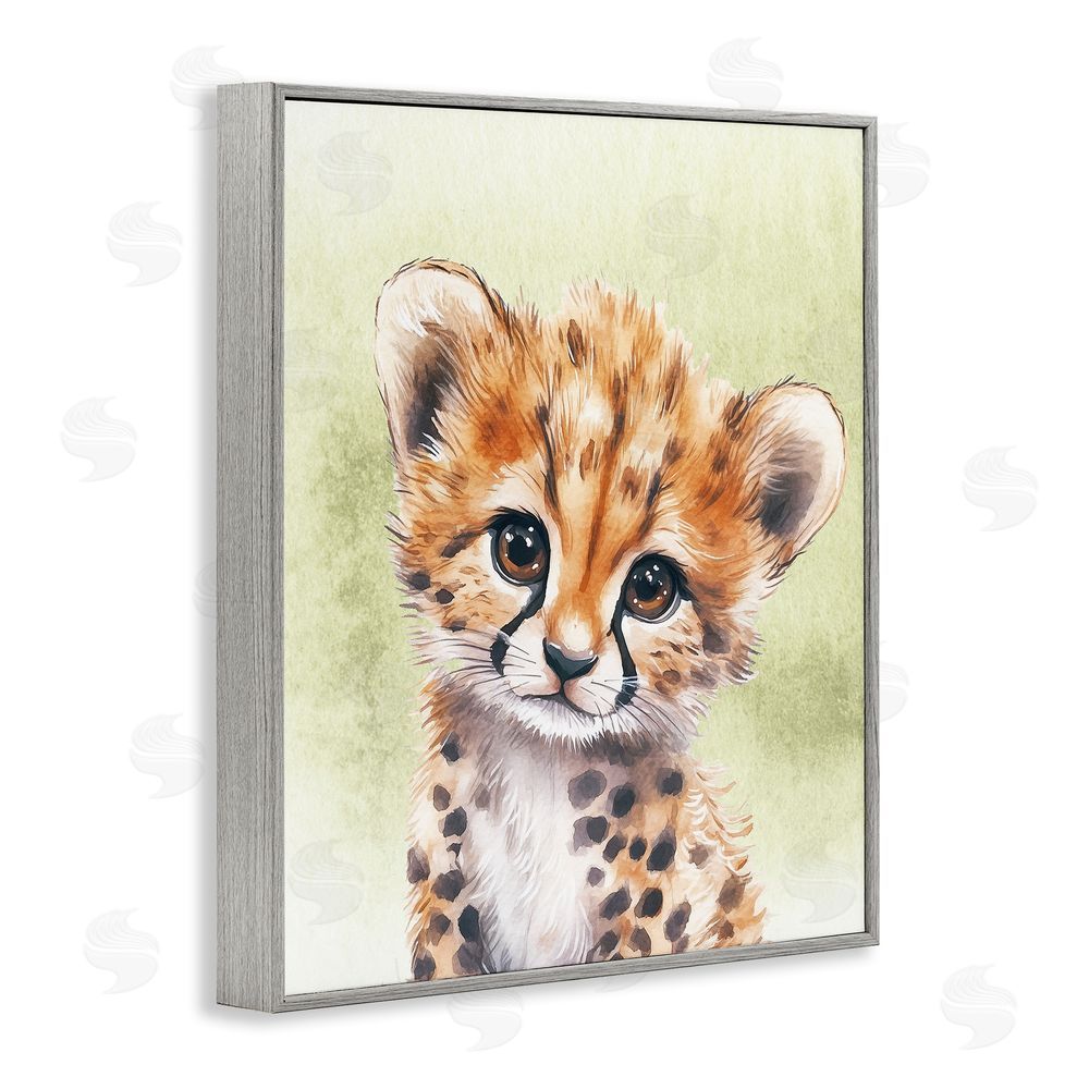 Christine Simpson Art Jungle Friends Baby Cheetah Gray Framed Giclee Wall Art Print