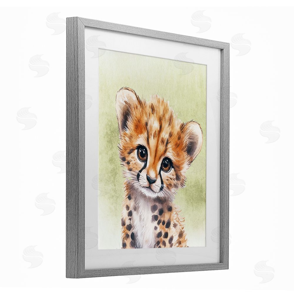 Christine Simpson Art Jungle Friends Baby Cheetah Gray Framed Print Under Glass Wall Art