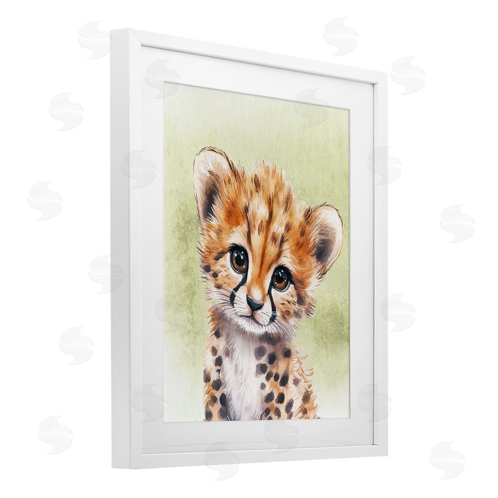 Christine Simpson Art Jungle Friends Baby Cheetah White Framed Print Under Glass Wall Art