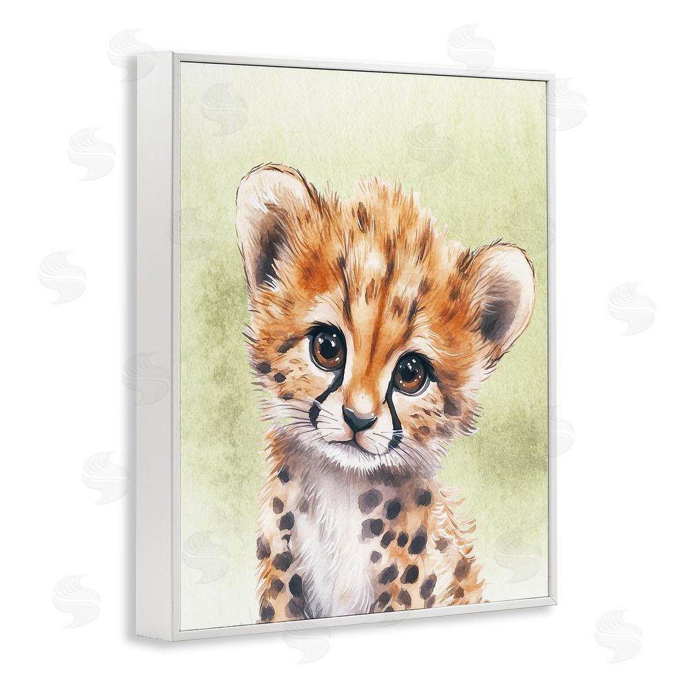 Christine Simpson Art Jungle Friends Baby Cheetah White Framed Giclee Wall Art Print