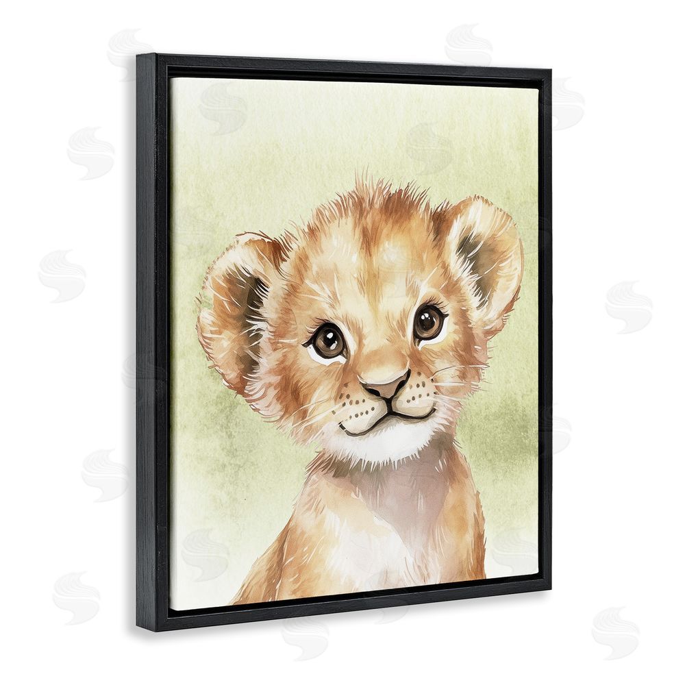Christine Simpson Art Jungle Friends Baby Lion Black Floating Frame Canvas Wall Art Print
