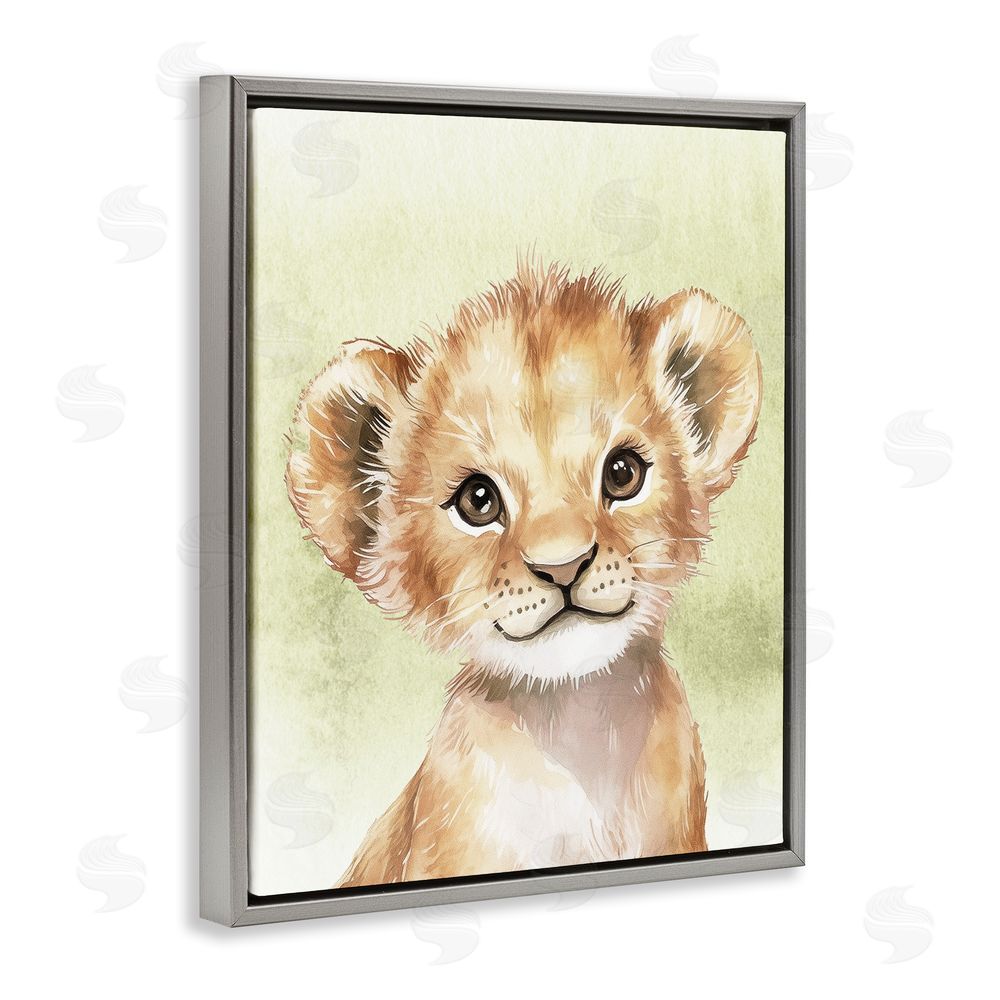 Christine Simpson Art Jungle Friends Baby Lion Gray Floating Frame Canvas Wall Art Print