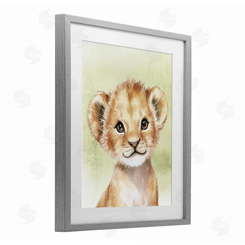 Christine Simpson Art Jungle Friends Baby Lion Gray Framed Print Under Glass Wall Art