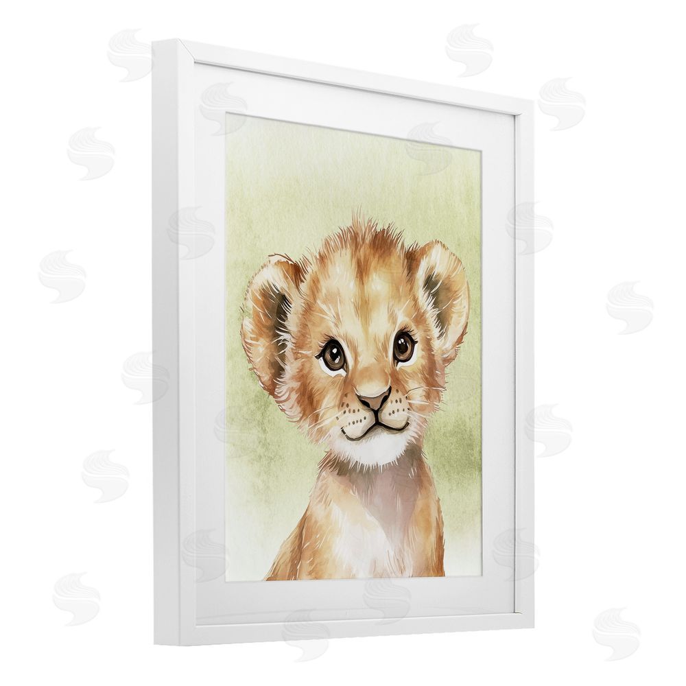 Christine Simpson Art Jungle Friends Baby Lion White Framed Print Under Glass Wall Art