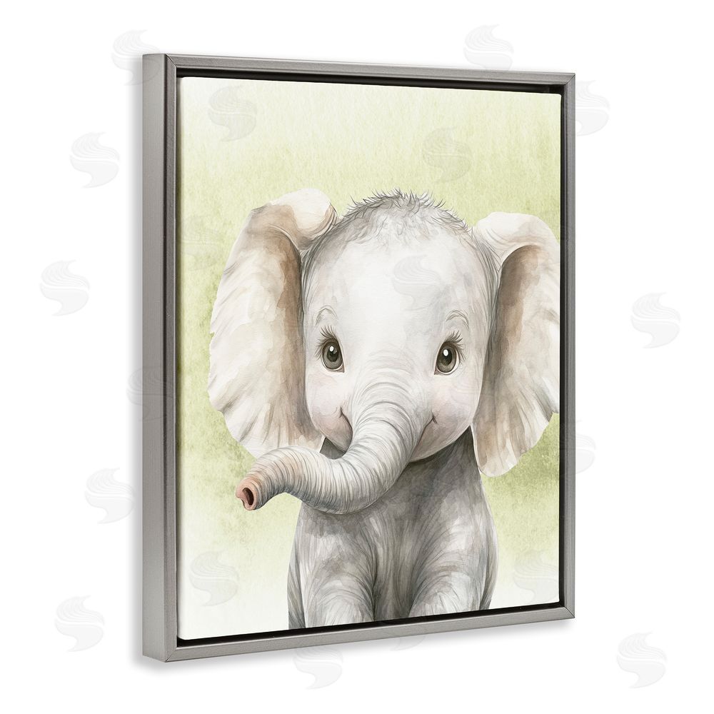 Christine Simpson Art Jungle Friends Baby Elephant Gray Floating Frame Canvas Wall Art Print
