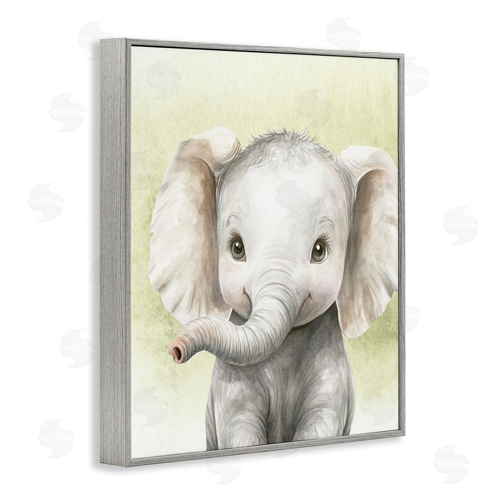 Christine Simpson Art Jungle Friends Baby Elephant Gray Framed Giclee Wall Art Print