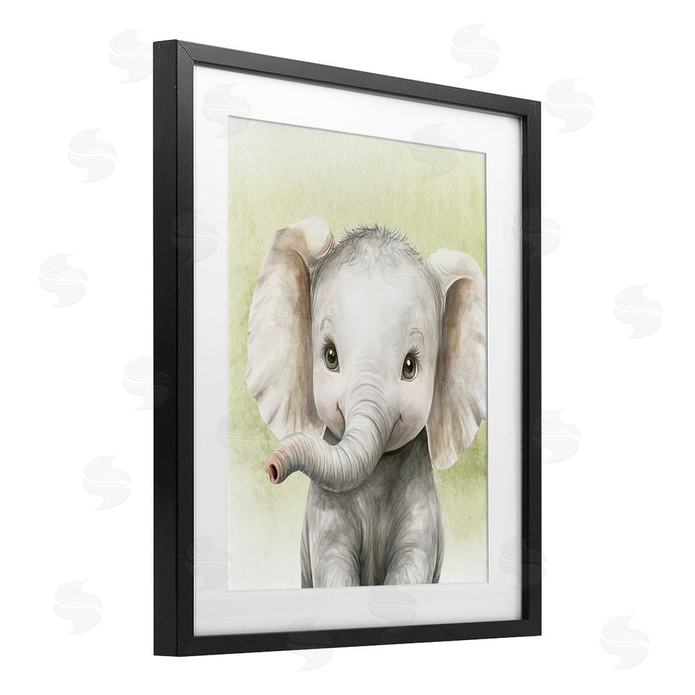 Christine Simpson Art Jungle Friends Baby Elephant Black Framed Print Under Glass Wall Art