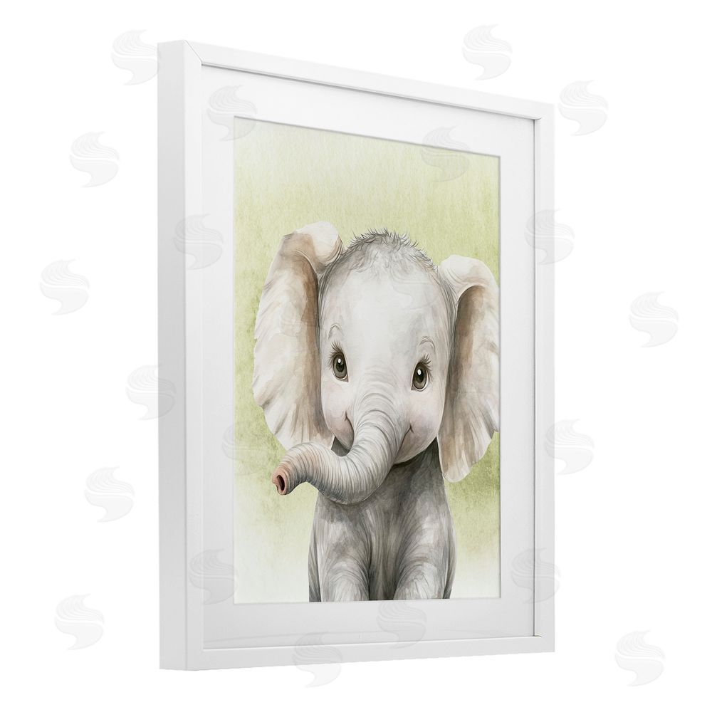 Christine Simpson Art Jungle Friends Baby Elephant White Framed Print Under Glass Wall Art