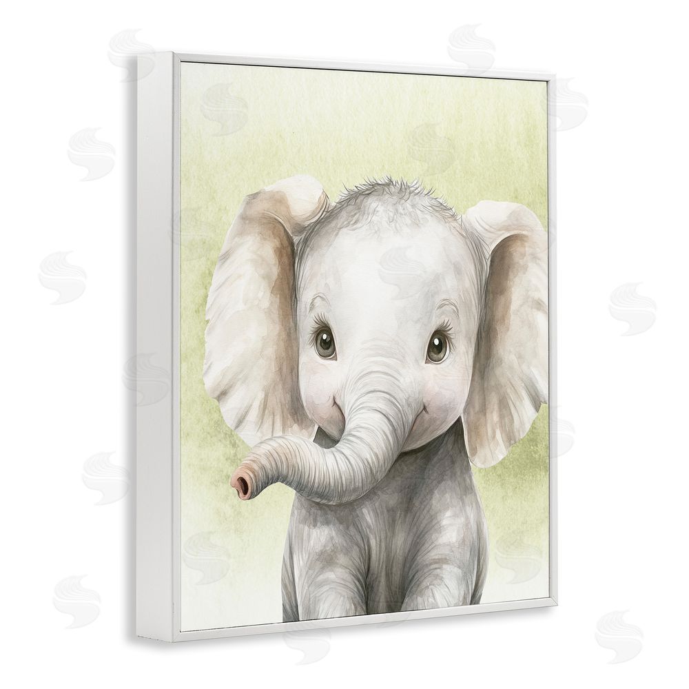 Christine Simpson Art Jungle Friends Baby Elephant White Framed Giclee Wall Art Print