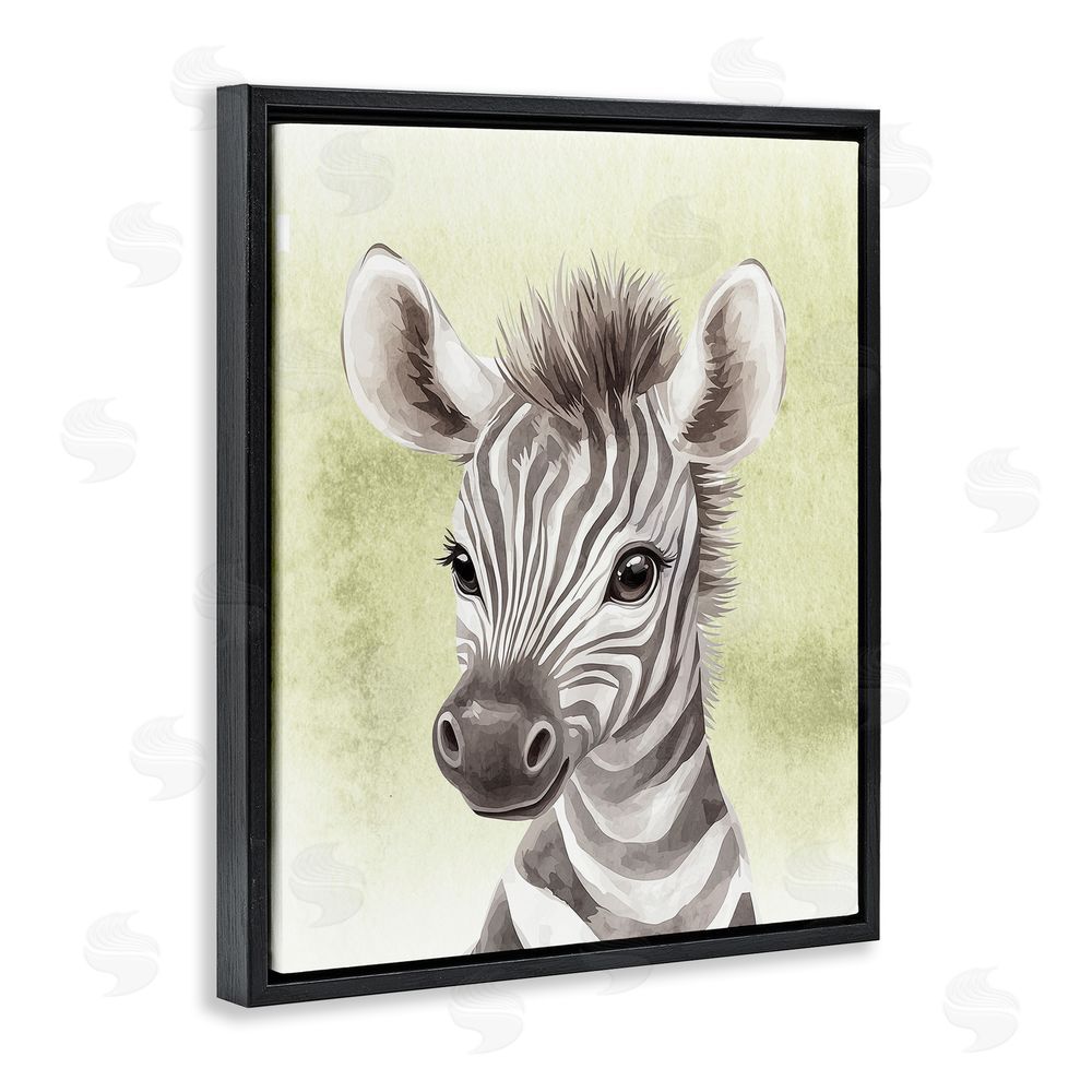 Christine Simpson Art Jungle Friends Baby Zebra Black Floating Frame Canvas Wall Art Print