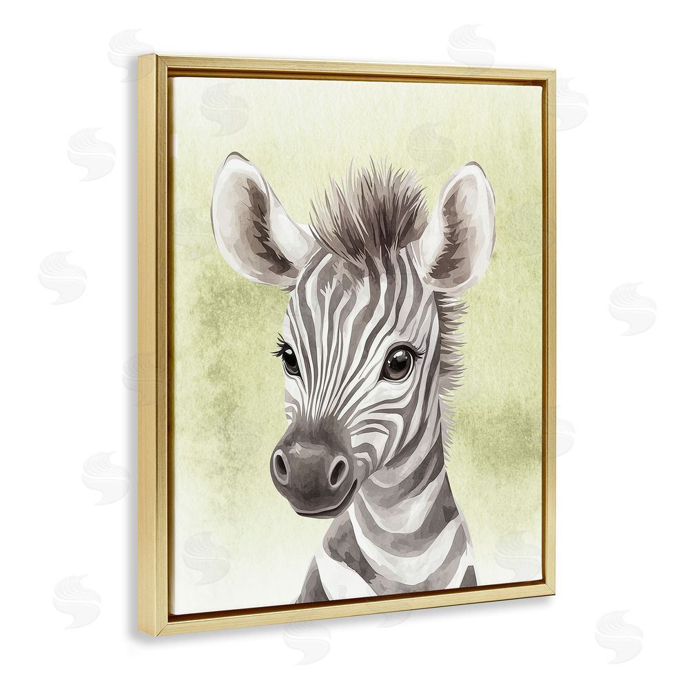 Christine Simpson Art Jungle Friends Baby Zebra Gold Floating Frame Canvas Wall Art Print