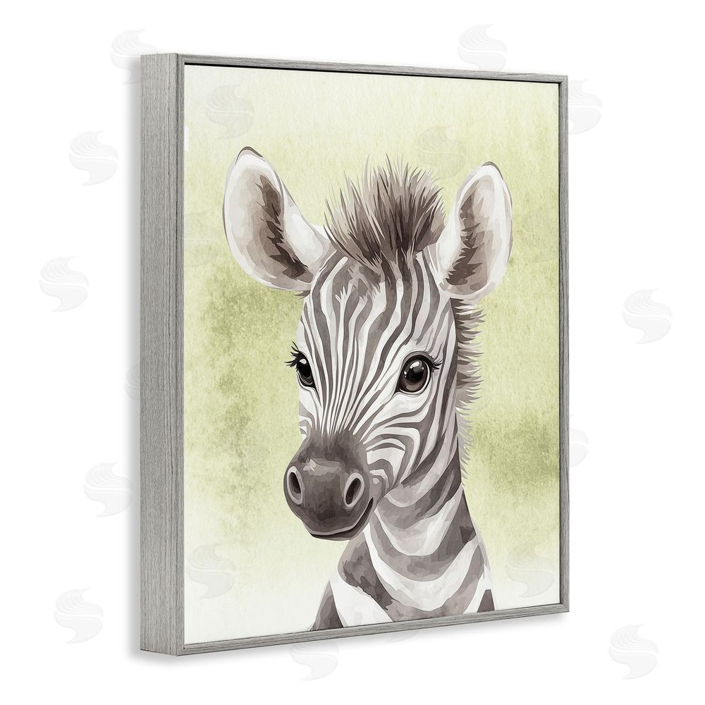 Christine Simpson Art Jungle Friends Baby Zebra Gray Framed Giclee Wall Art Print