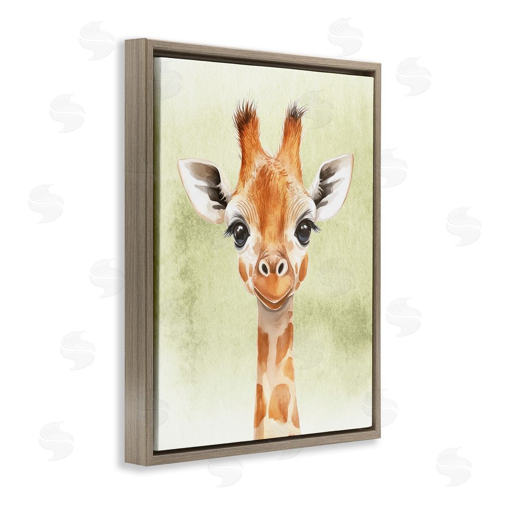 Christine Simpson Art Jungle Friends Baby Giraffe Brown Floating Frame Canvas Wall Art Print