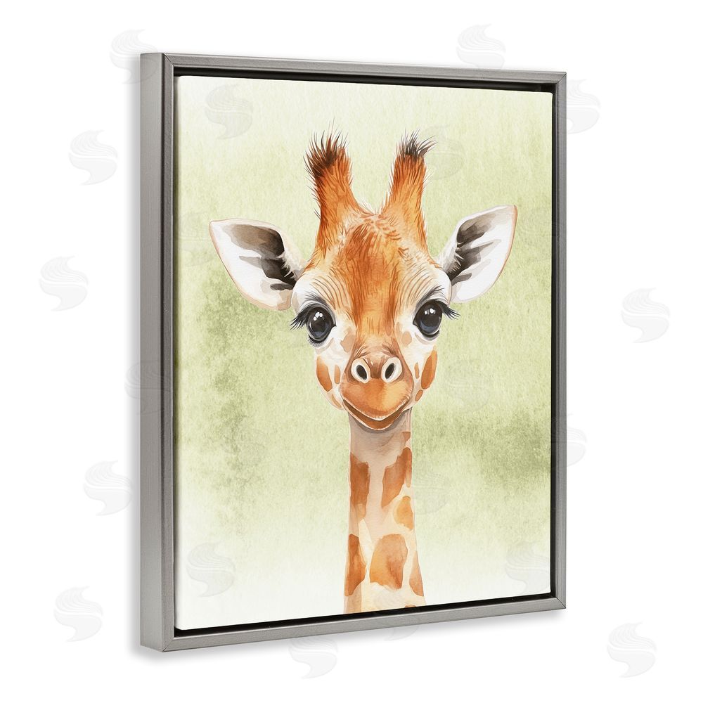 Christine Simpson Art Jungle Friends Baby Giraffe Gray Floating Frame Canvas Wall Art Print