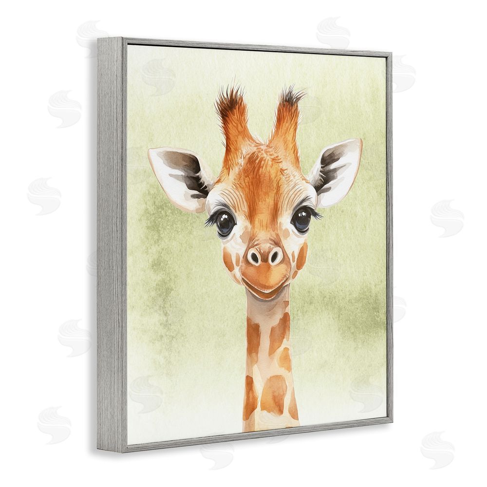 Christine Simpson Art Jungle Friends Baby Giraffe Gray Framed Giclee Wall Art Print