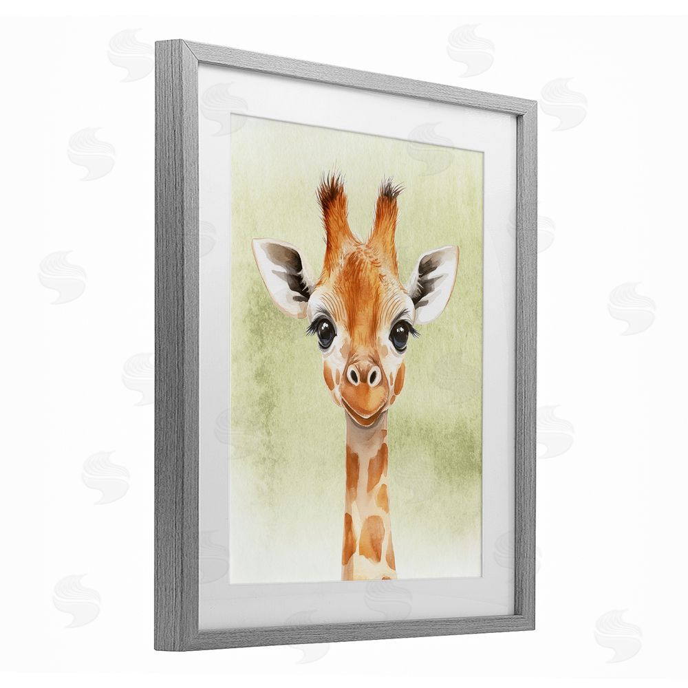 Christine Simpson Art Jungle Friends Baby Giraffe Gray Framed Print Under Glass Wall Art