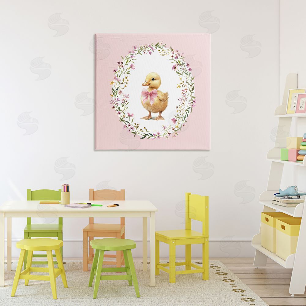 Christine Simpson Art Blush Pink Duckling Stretched Canvas Wall Art in Room