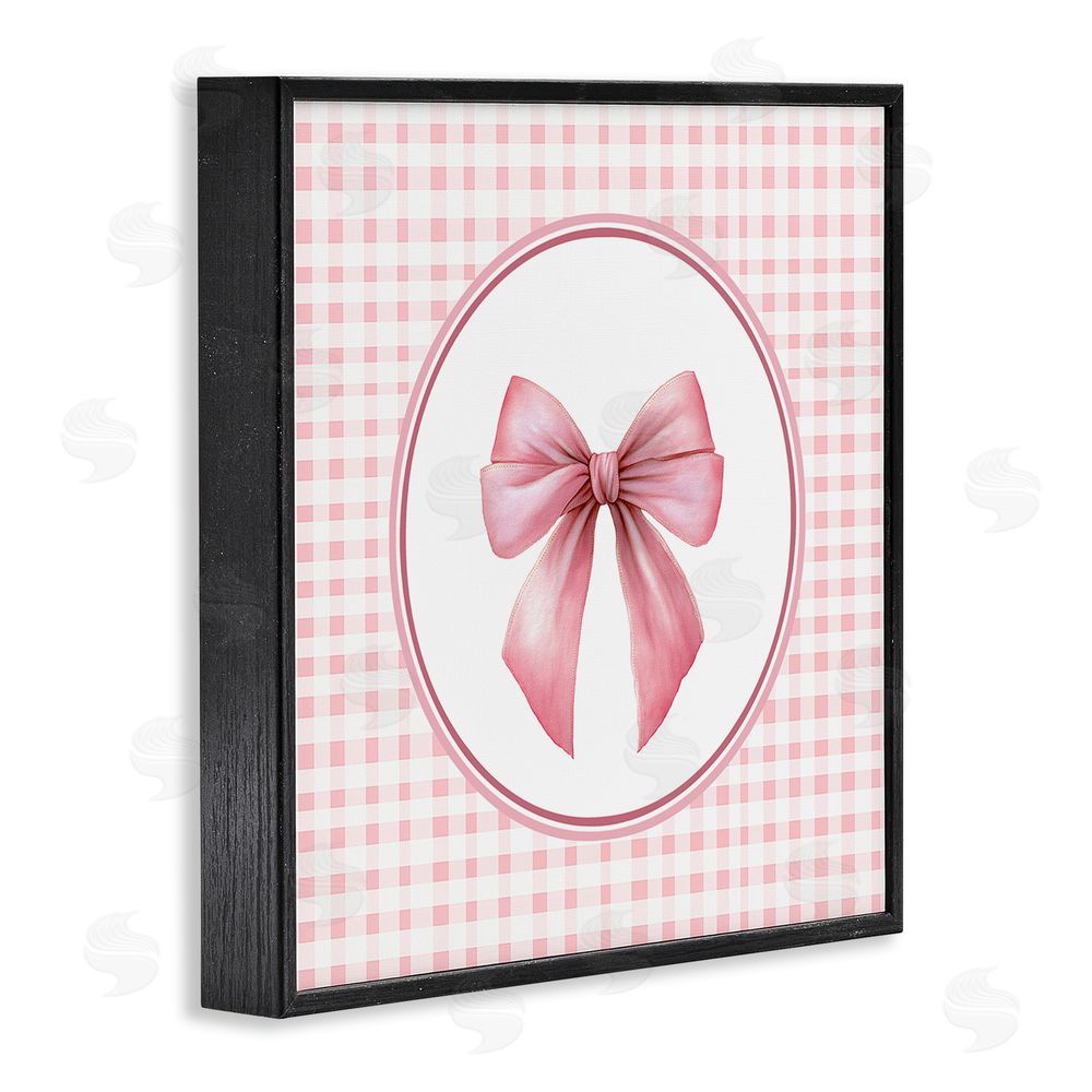 Christine Simpson Art Pink Bow with Circular Gingham Black Framed Giclee Wall Art Print