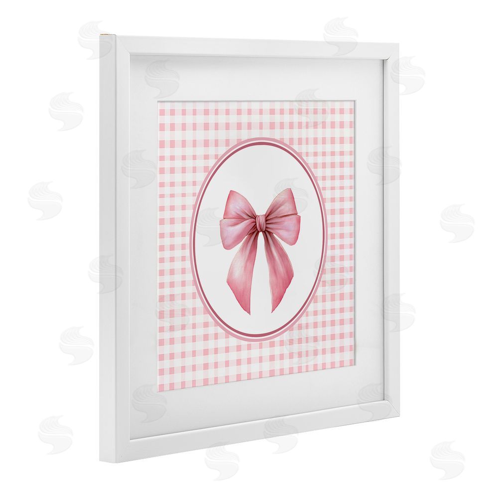 Christine Simpson Art Pink Bow with Circular Gingham White Framed Print Under Glass Wall Art