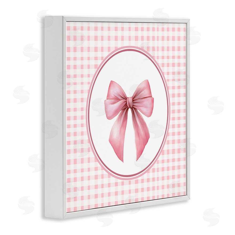 Christine Simpson Art Pink Bow with Circular Gingham White Framed Giclee Wall Art Print