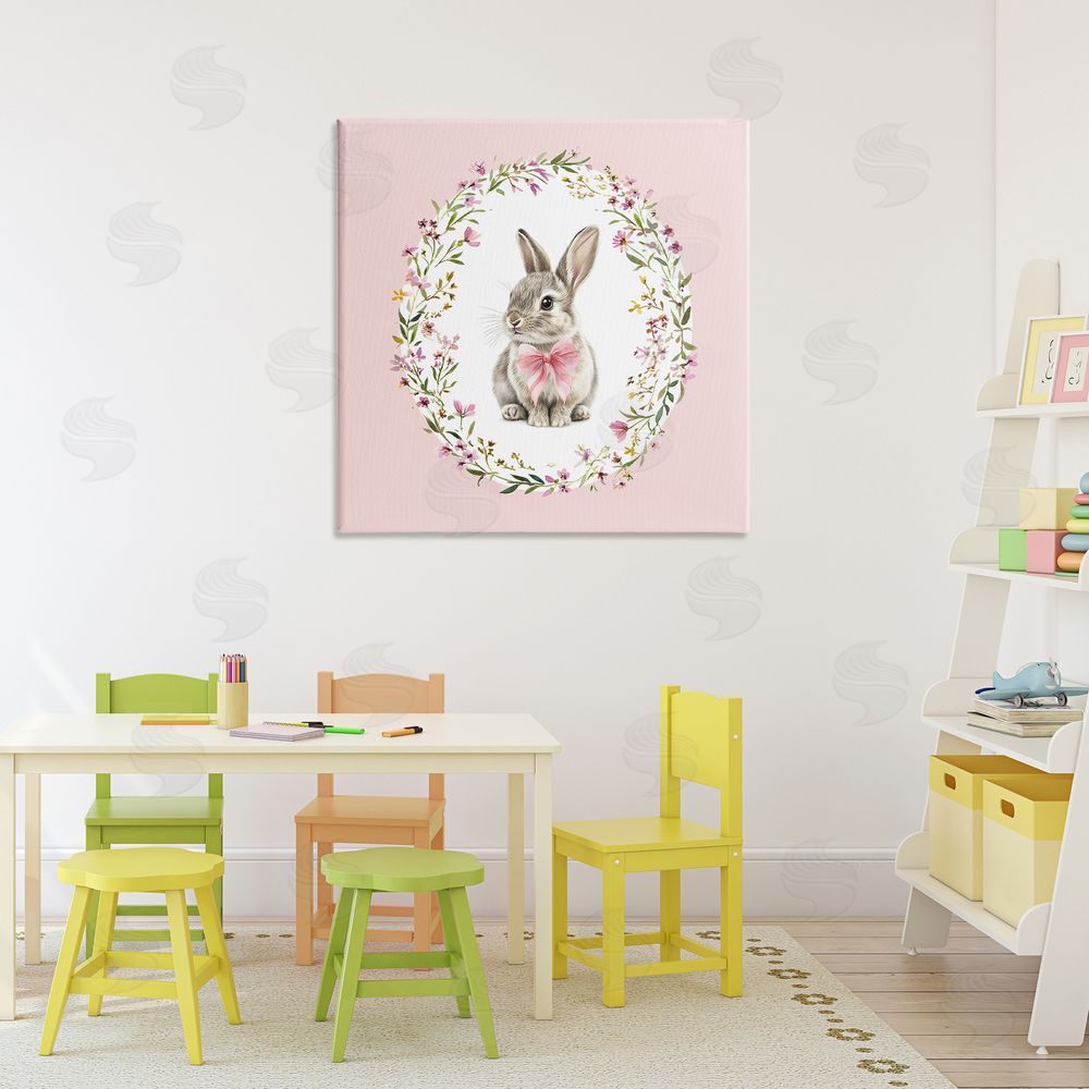 Christine Simpson Art Blush Pink Bunny Stretched Canvas Wall Art in Room