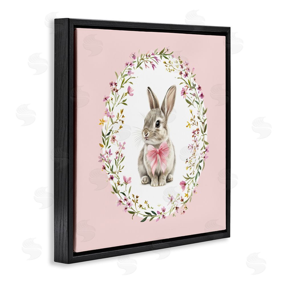 Christine Simpson Art Blush Pink Bunny Black Floating Frame Canvas Wall Art Print