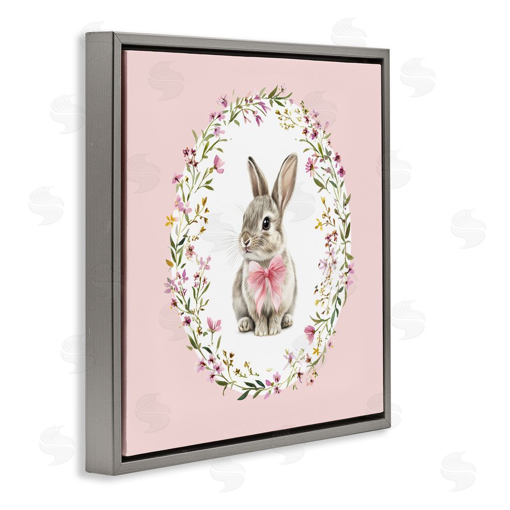 Christine Simpson Art Blush Pink Bunny Gray Floating Frame Canvas Wall Art Print