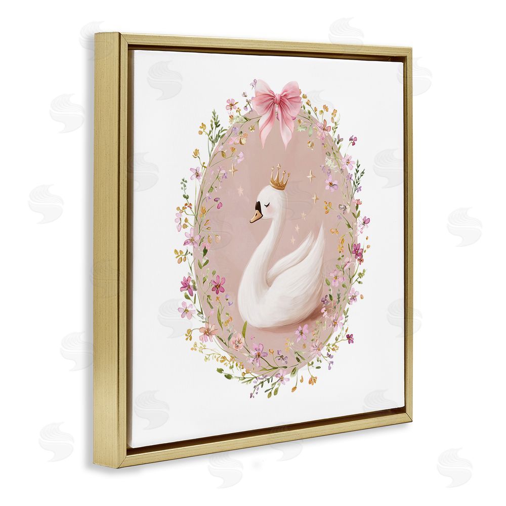 Christine Simpson Art Queen Swan with Florals Gold Floating Frame Canvas Wall Art Print