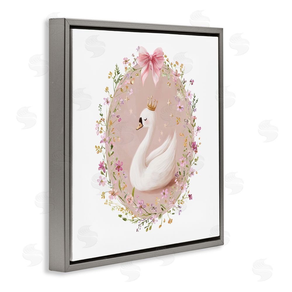 Christine Simpson Art Queen Swan with Florals Gray Floating Frame Canvas Wall Art Print