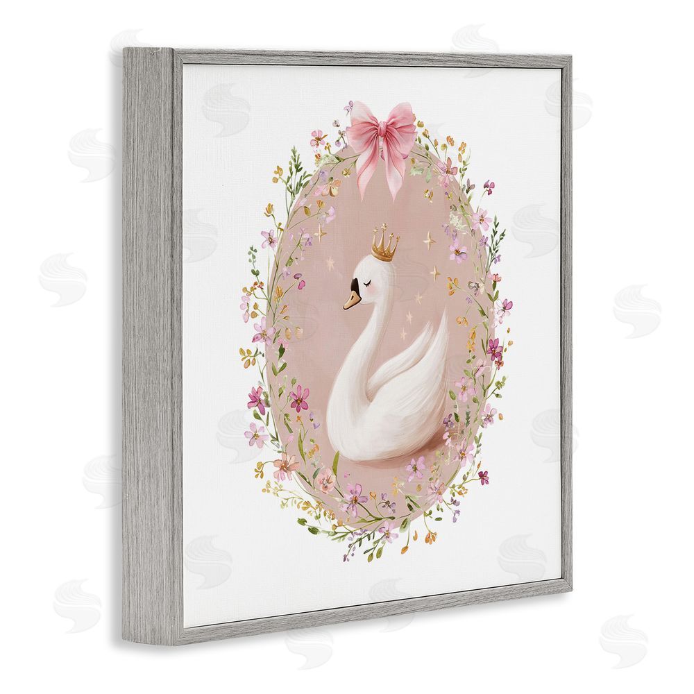 Christine Simpson Art Queen Swan with Florals Gray Framed Giclee Wall Art Print